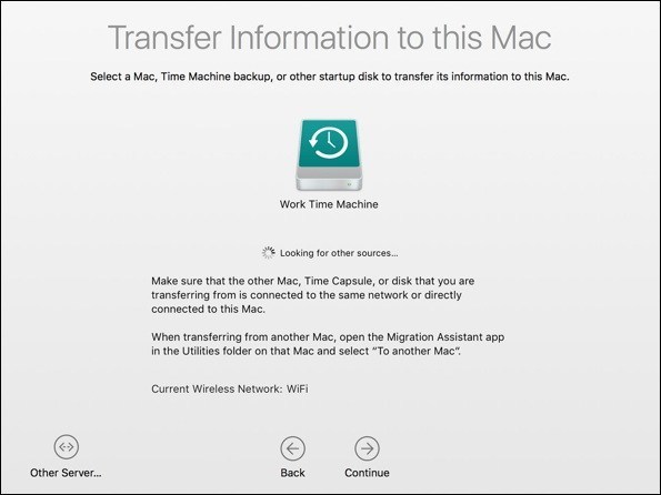 Time Machine Transfer To New Mac Looking For Other Sources Sierra